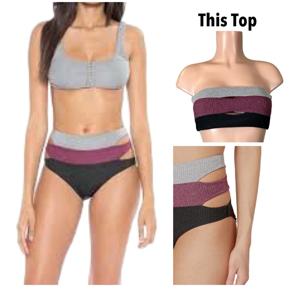 Soluna Swim Moonlight Triple Strap High Waist Cut Out Bottoms M Bandeau L $115